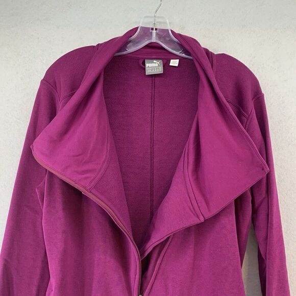 Puma Women’s Diagonal Zip Purple Cotton Jacket Sz XL Logo Athletic Pockets - Picture 5 of 8